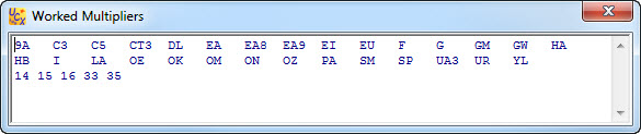 Screen shot of the Worked Multipliers screen.