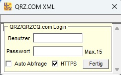 Eingabedialog für QRZ ANmeldedaten